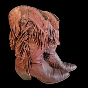Vintage Cordovan Fringe Laredo Western Boots - W 7.5